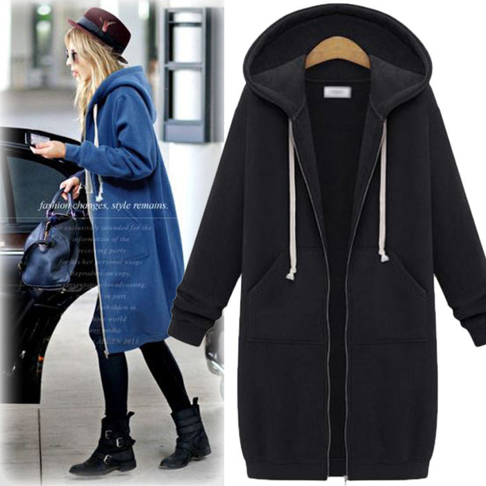 Oversized Fleece-Lined Hooded Zip Jacket