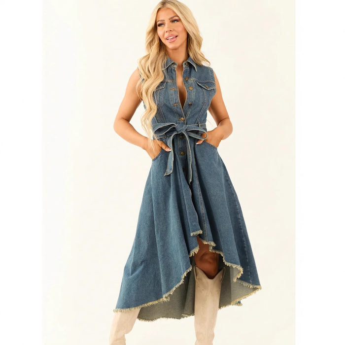 Asymmetric Sleeveless Denim Dress