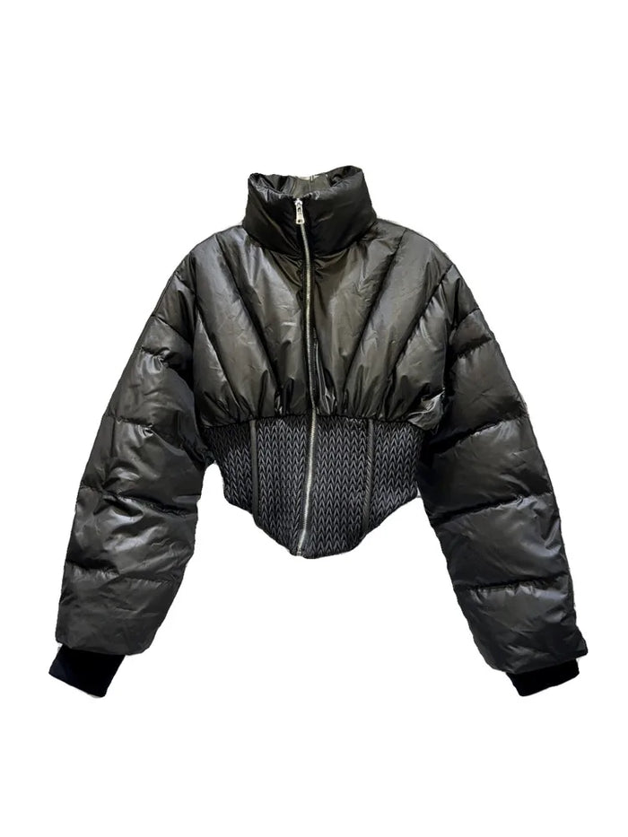 Cropped Spliced Puffer Jacket