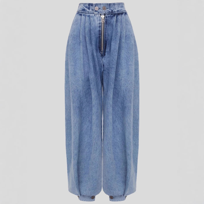 Jeans de tiro alto con cremallera en la pierna y lazo