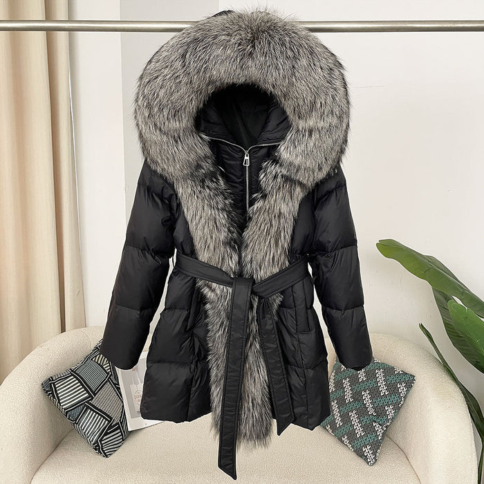 Hooded Down Jacket with Fox Fur Collar