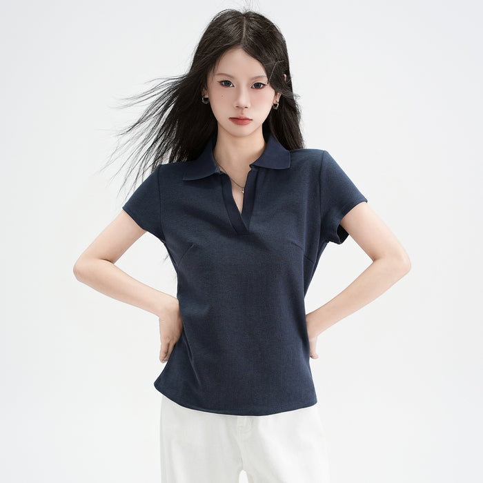 Polo-Collar Short-Sleeve Top