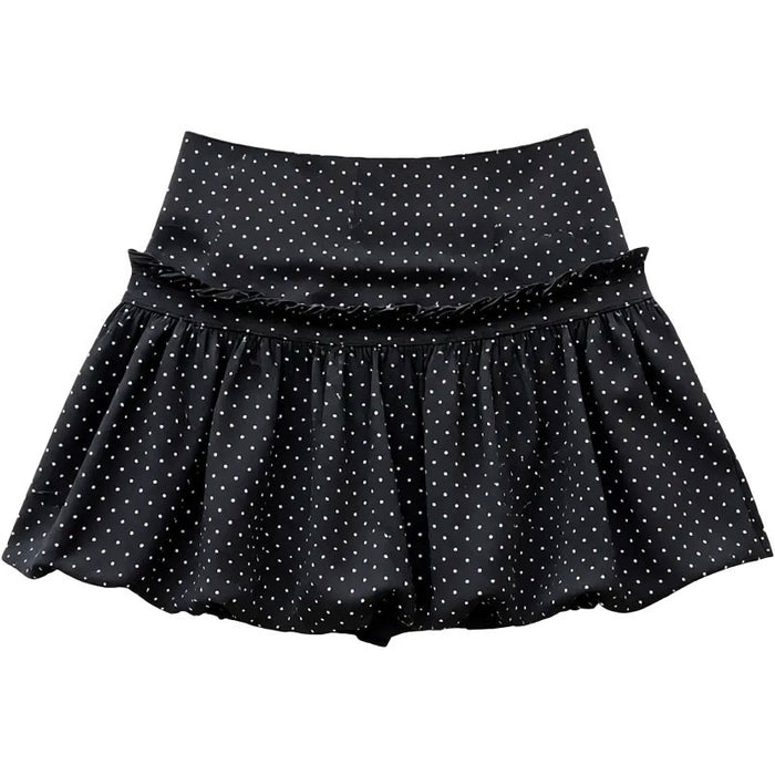 Black Lace-Trim Polka-Dot Midi Skirt