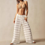 Pantalon droit streetwear décontracté de couleur unie avec dentelle jacquard, découpes et patchwork à nouer
