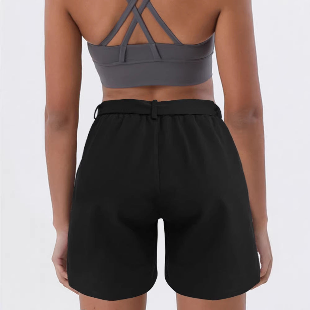 Pantalones cortos casuales anudados de color liso para deportes al aire libre