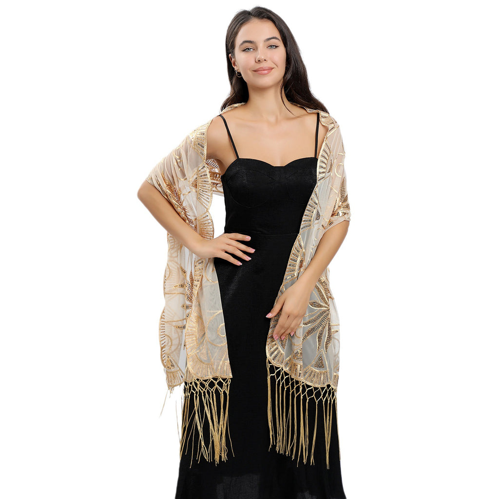 Sequin-Embroidered Evening Cape