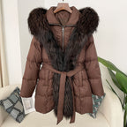 Hooded Down Jacket with Fox Fur Collar - view 15