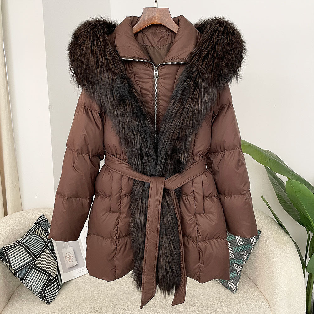Hooded Down Jacket with Fox Fur Collar - view 15