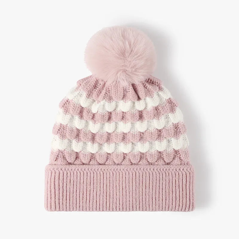Striped Pom-Pom Knit Hat