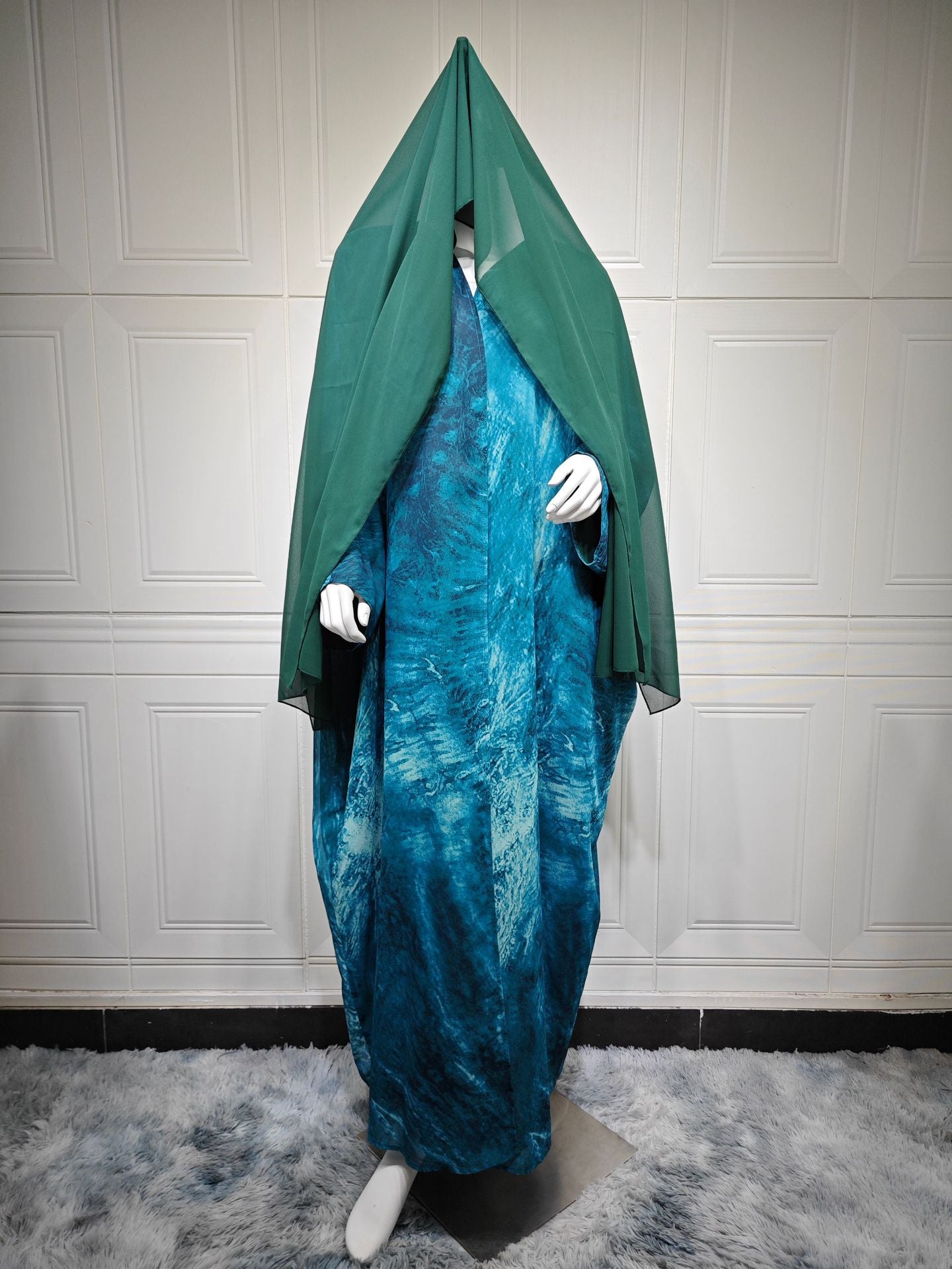 Robe longue imprimée pour femme avec gilet et foulard intégré