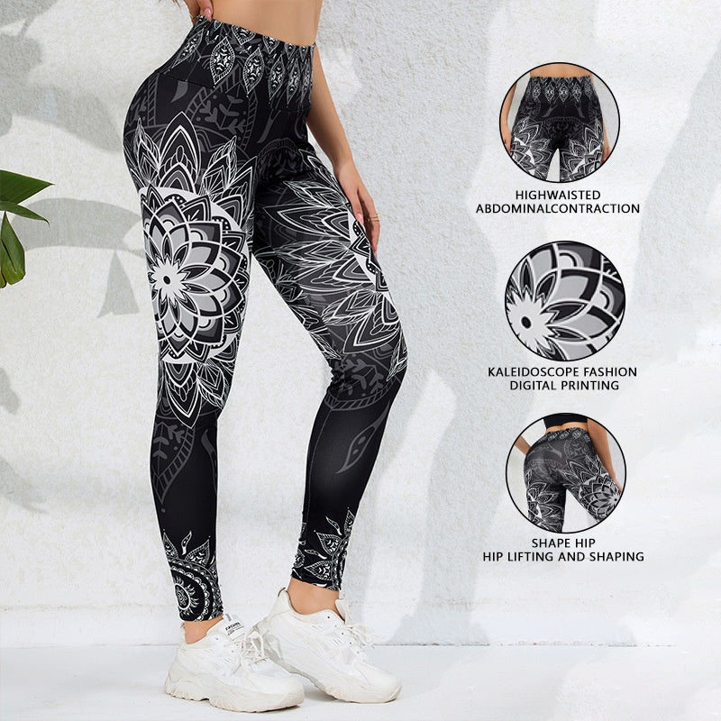 Pantalones de yoga para mujer con estampado de acuarela, de cintura alta, control de abdomen, levantamiento de glúteos, de secado rápido