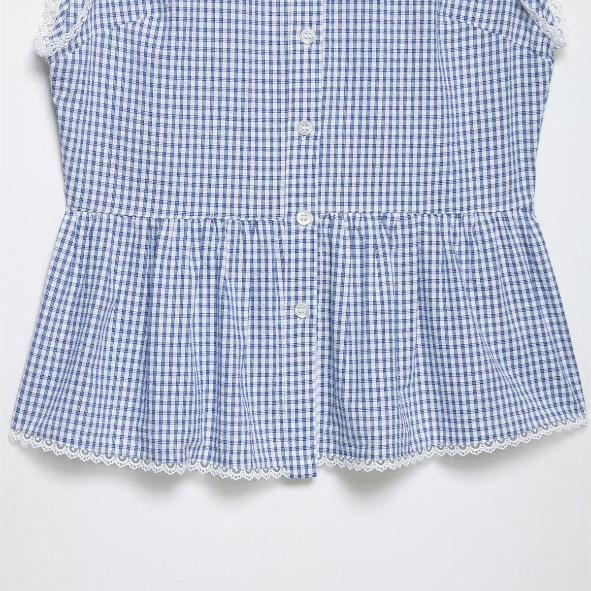 Camisa sin mangas de encaje con retales de cuadros pequeños