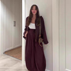 Conjunto de 2 piezas de chaqueta de manga larga con cuello vuelto y pantalón largo