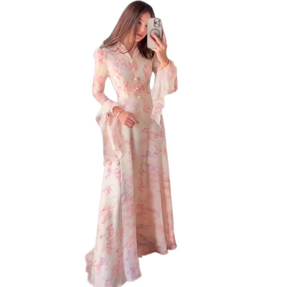 Printed Flared-Sleeve Maxi Dress