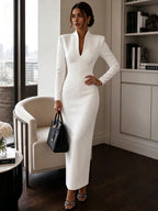 Stand-Collar V-Neck Evening Maxi Dress — product image 4