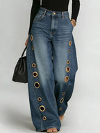 Eyelet High-Waist Wide-Leg Jeans