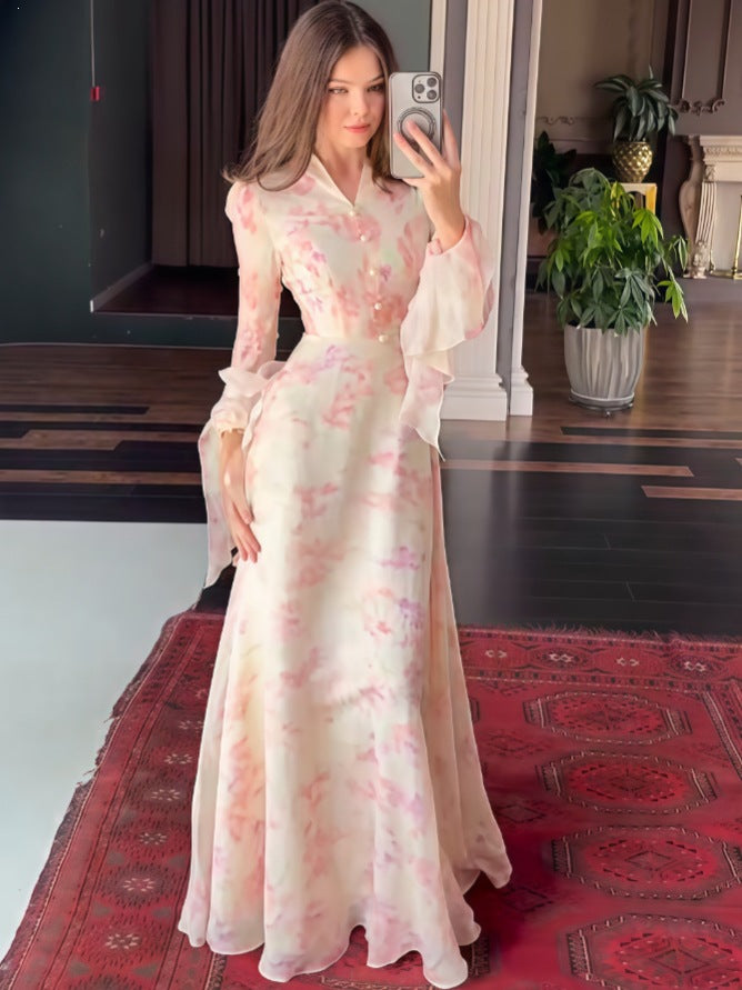 Printed Flared-Sleeve Maxi Dress — product image 1