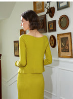 Three-Piece Knit Set: Cami, Cardigan & Skirt