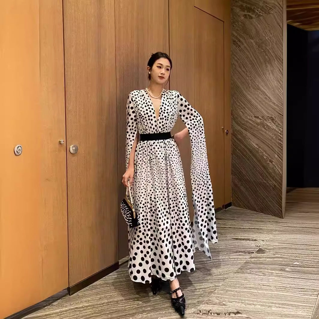 Polka-Dot Slit Maxi Dress