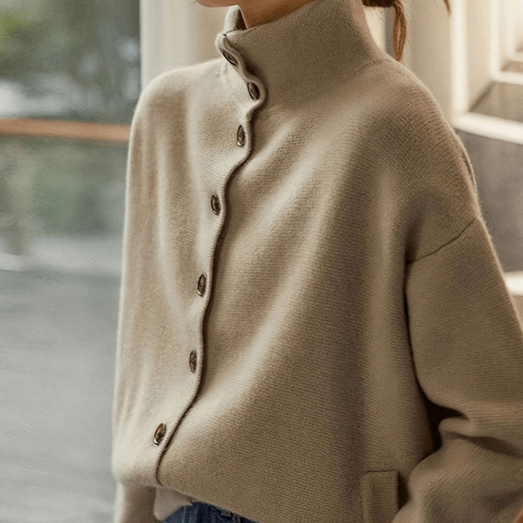 Stand-Collar Single-Button Knit Cardigan - view 3