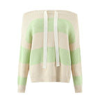 Striped One-Shoulder Bow Sweater