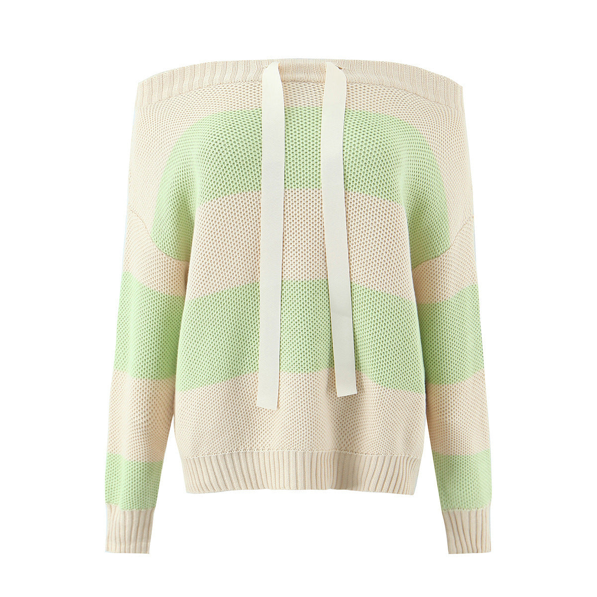 Striped One-Shoulder Bow Sweater