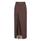 Lace-Trim Side-Slit Maxi Skirt