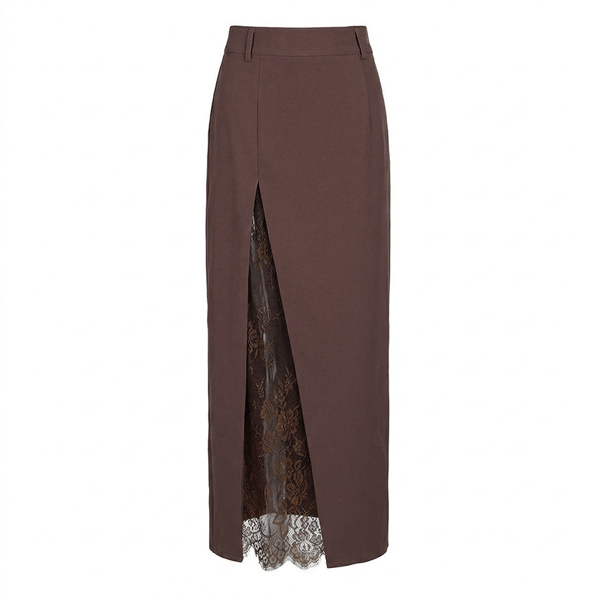 Lace-Trim Side-Slit Maxi Skirt