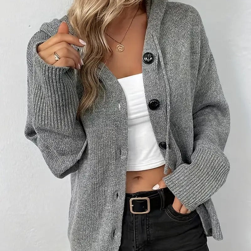 Pull à capuche uni et boutonné