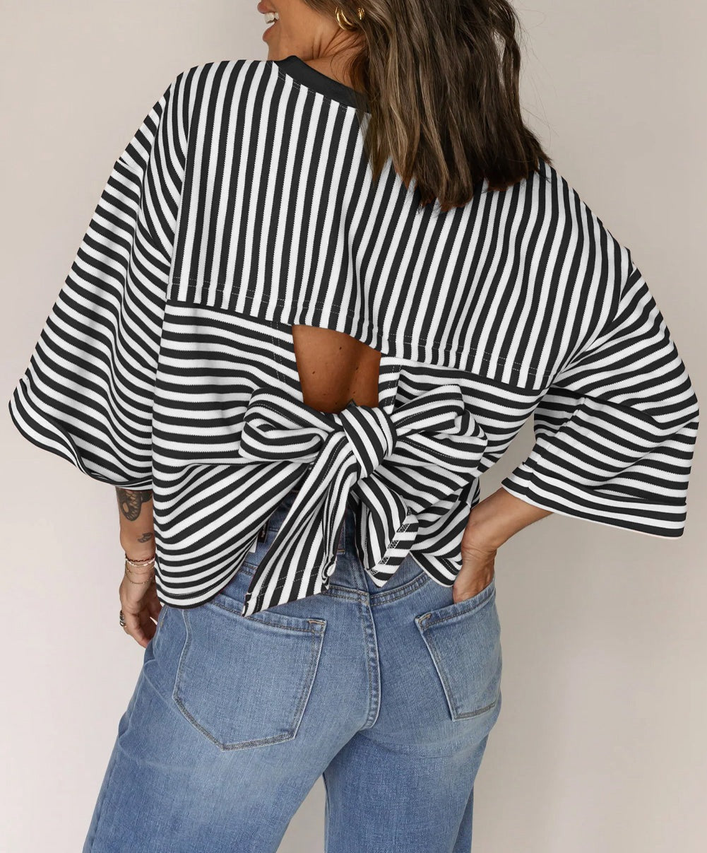 Striped Bow-Back Pullover Top