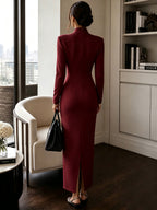 Stand-Collar V-Neck Evening Maxi Dress — product image 26