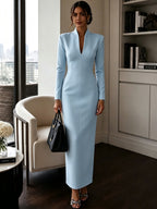 Stand-Collar V-Neck Evening Maxi Dress — product image 15