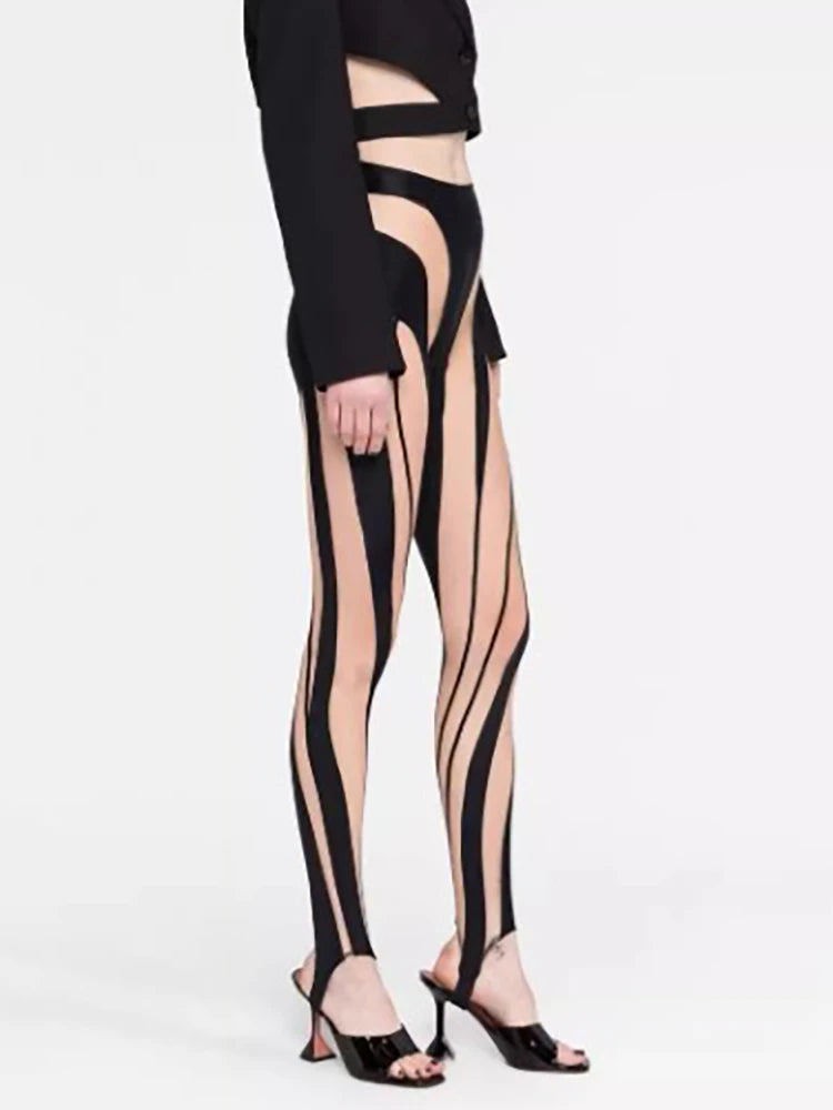 Legging color block en mesh à découpes et avec étriers