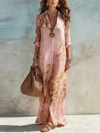 Vestido de chifón con estampado digital, estilo vintage fresco y fluido para mujer