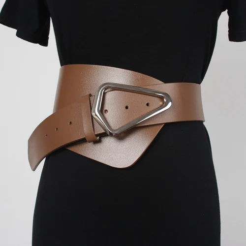Asymmetric wide waist belt in black