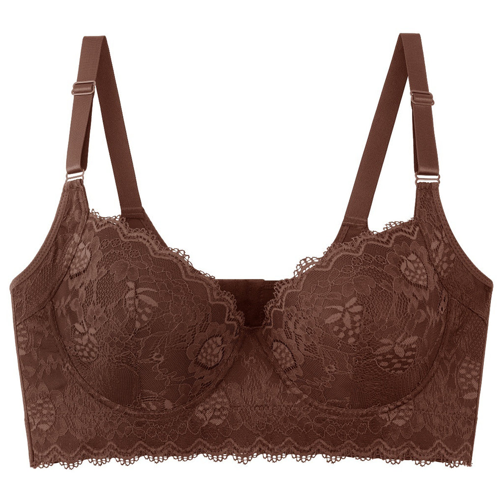 Soutien-gorge sans coutures en dentelle pour femme avec armatures, push-up, maintien latéral, anti-affaissement, décolleté plongeant, grande taille