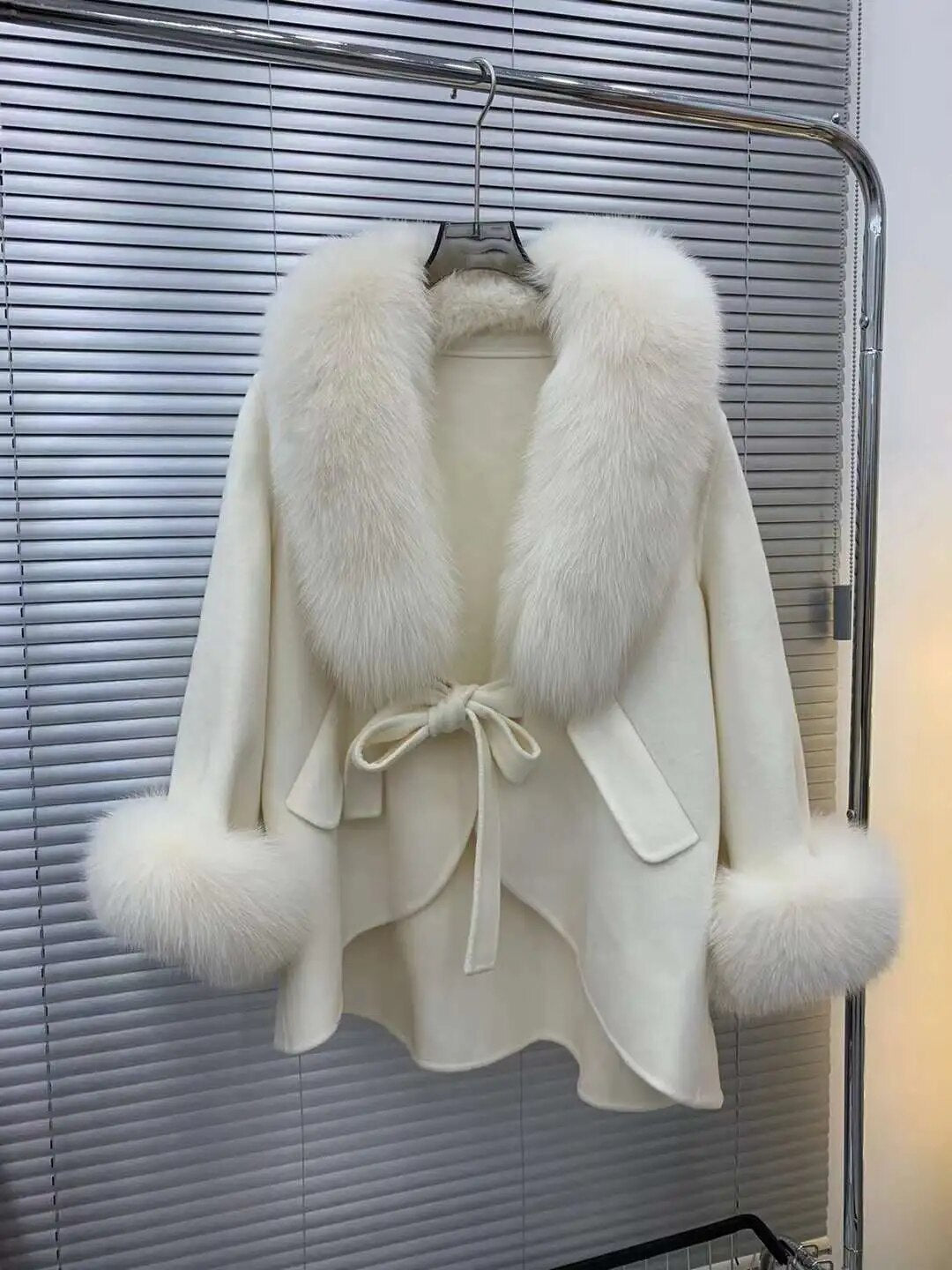 Fox-Fur Trim Wool-Blend Cape product image 5