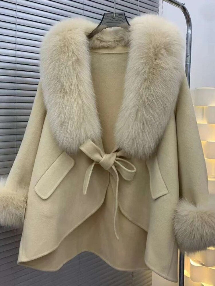 Fox-Fur Trim Wool-Blend Cape