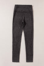 Legging en maille texturée côtelée à large ceinture gris foncé
