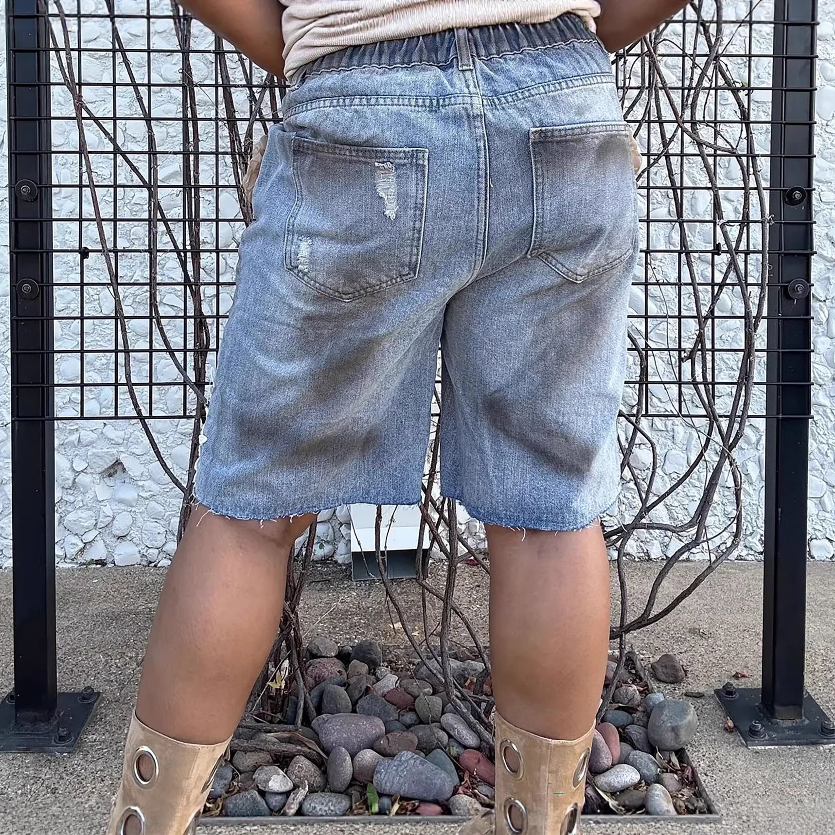 Floral Lace Distressed Denim Shorts