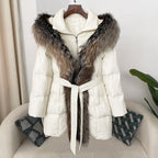 Hooded Down Jacket with Fox Fur Collar - view 11
