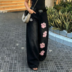 Cat-Paw Embroidered Wide-Leg Jeans