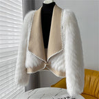 Double-Faced Short Coat with Fox Fur Trim