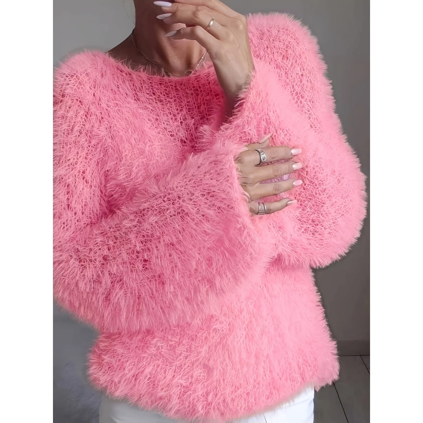 Fluffy Crew-Neck Sweater