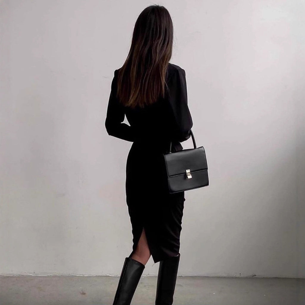 French-Inspired Long-Sleeve Midi Dress