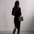 French-Inspired Long-Sleeve Midi Dress