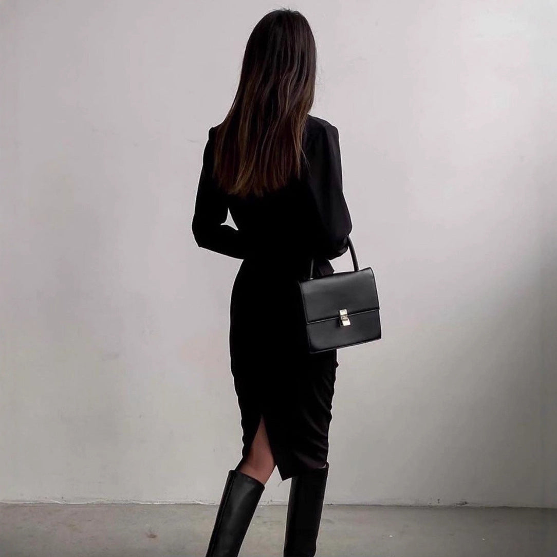 French-Inspired Long-Sleeve Midi Dress