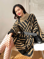 Striped Turtleneck Belted Sweater