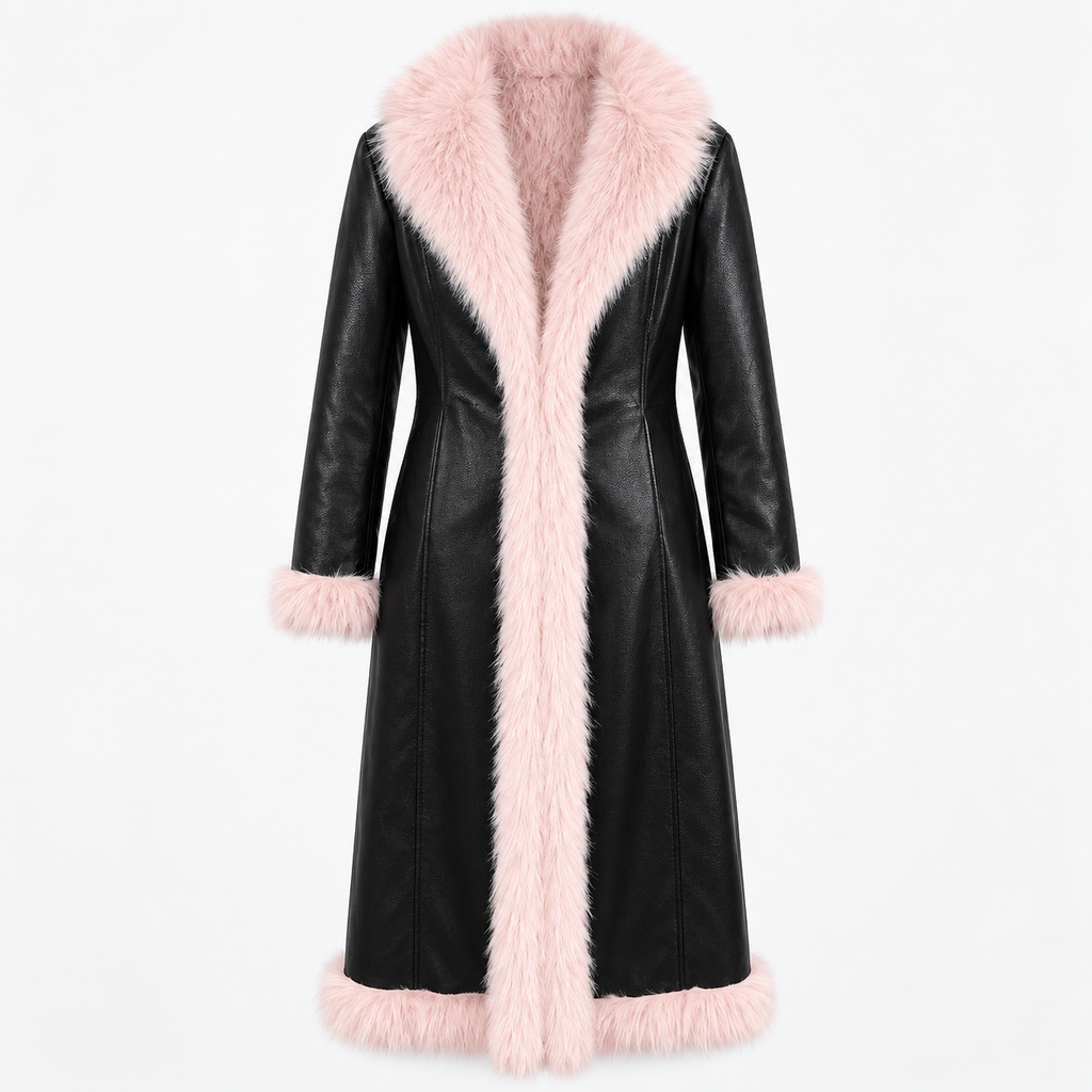 Faux Leather Coat with Faux Fur Lining