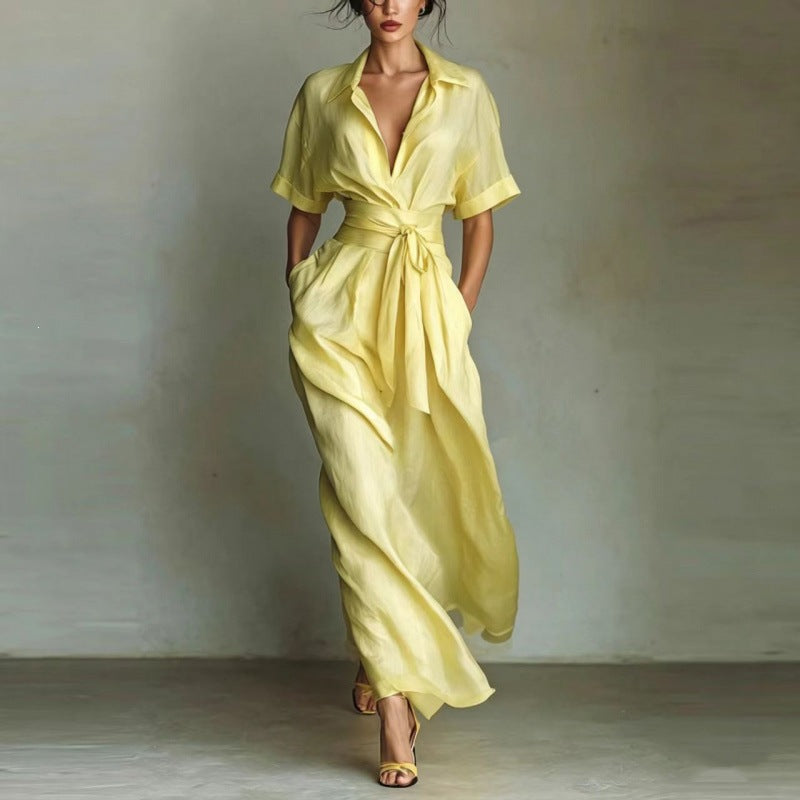 Solid Cinched-Waist Dress - view 4